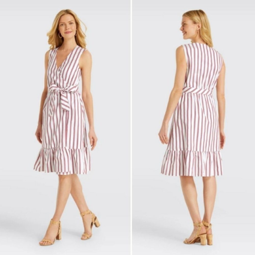 Draper James White and Burgundy Striped Midi Dress